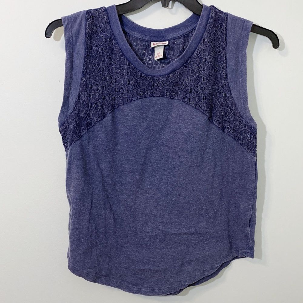 Mossimo Blue Crochet Lace Sleeveless Curved Hemline Muscle T-Shirt | Size Small